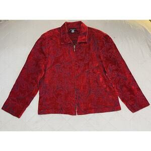 Vintage Tapestry Blanket Jacket Womens Large Red Floral Flowers Nature Y2K 90s